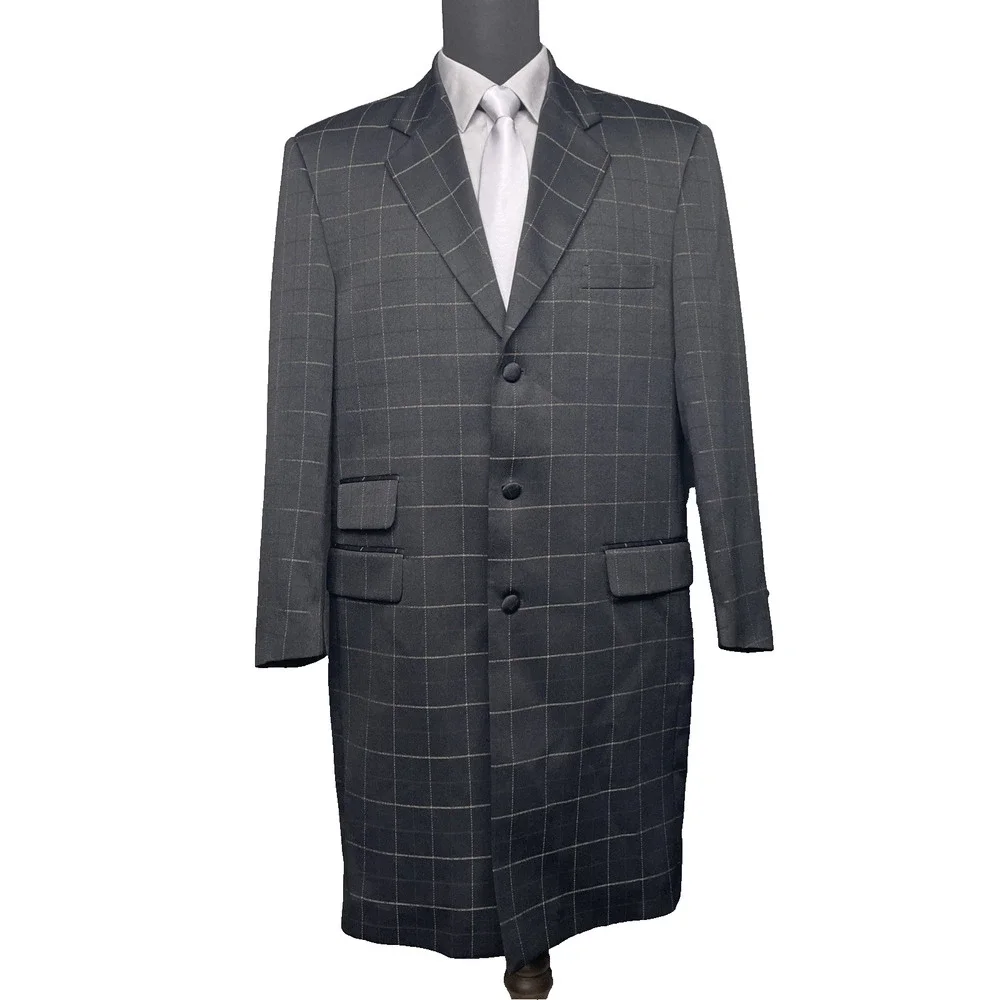 Vittorio St. Angelo Mens 40R Longline Dress Jacket Coat Blk Gold Grid Windowpane